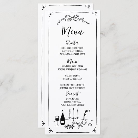 Hand getekend eigenzinnige handgeschreven bruiloft menu (Voorkant / Achterkant)