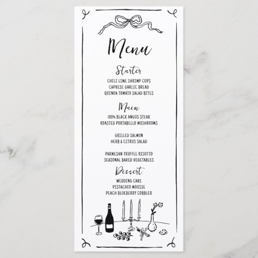 Hand getekend eigenzinnige handgeschreven bruiloft menu (Voorkant)