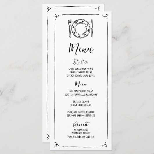Hand getekend eigenzinnige handgeschreven bruiloft menu (Voorkant / Achterkant)