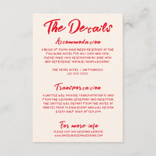 hand getekend eigenzinnige moderne bruiloft detai informatiekaartje (Voorkant)