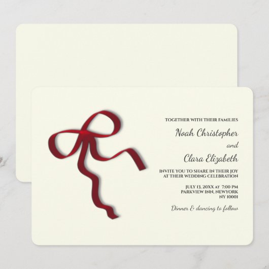 Hand getekend Elegant Red Bow - Modern Minimalist Kaart (Voorkant / Achterkant)