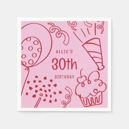 Hand getekend Elke Leeftijd Verjaardagsfeest Ballo Servet (Voorkant)