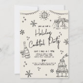 Hand Getekend Feestje met een Kerstdrankje Kaart (Voorkant)