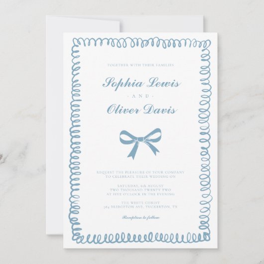 Hand getekend Frans blauw grillige bruiloft Kaart (Voorkant)