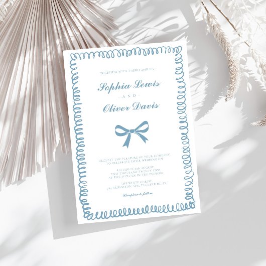 Hand getekend Frans blauw grillige bruiloft Kaart