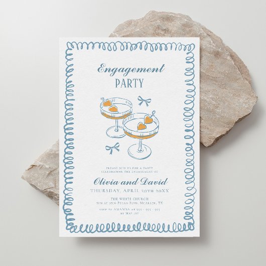 Hand getekend Frans Blauw Whimsical Engagement Par Kaart