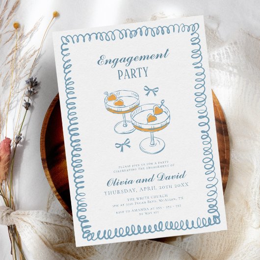 Hand getekend Frans Blauw Whimsical Engagement Par Kaart