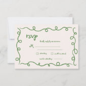 Hand getekend  Frans groen grillige bruiloft RSVP Kaartje (Voorkant)