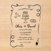 Hand getekend  Frans zwart grillige bruiloft Acryl Uitnodigingen (Voorkant)