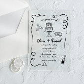 Hand getekend  Frans zwart grillige bruiloft Acryl Uitnodigingen