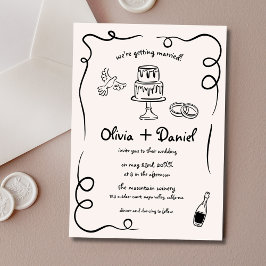 Hand getekend  Frans zwart grillige bruiloft Kaart