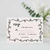 Hand getekend  Frans zwart grillige bruiloft RSVP Kaartje (Staand voorkant)