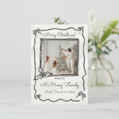 Hand getekend Funky Bow Holly Foto Vrolijk Kerstfe Kaart (Staand voorkant)
