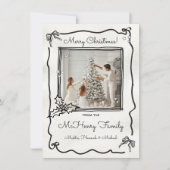 Hand getekend Funky Bow Holly Foto Vrolijk Kerstfe Kaart (Voorkant)