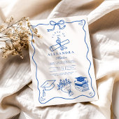 Hand getekend geïllustreerd blauw afstudeerfeest kaart