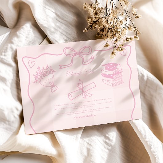 Hand getekend geïllustreerd roze geplakt Afstudere Bedankkaart