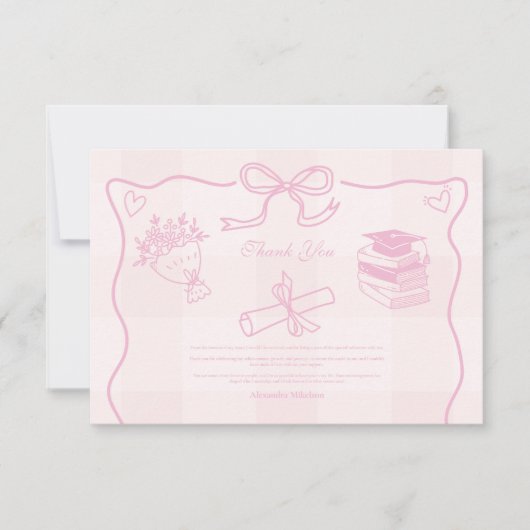 Hand getekend geïllustreerd roze geplakt Afstudere Bedankkaart (Voorkant)