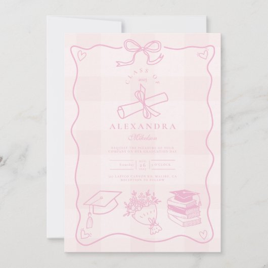 Hand getekend geïllustreerd roze geplakt Afstudere Kaart (Voorkant)
