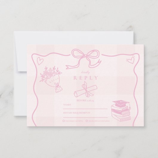 Hand getekend geïllustreerd roze geplakt Afstudere RSVP Kaartje (Voorkant)
