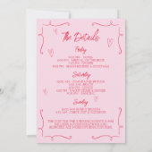 Hand getekend geïllustreerd roze & rood vrijgezell kaart (Achterkant)