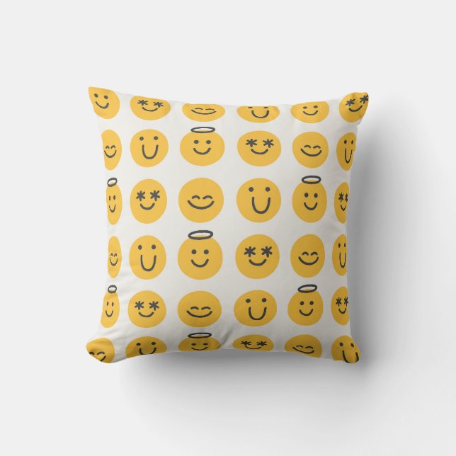 Hand Getekend Gelukkig Emoji Patroon Kussen (Voorkant)