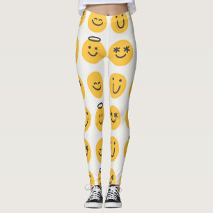 Hand Getekend Gelukkig Emoji Patroon Leggings