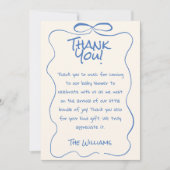 Hand getekend Geschreven Blue Oh Boy Ribbon Baby s Bedankkaart (Voorkant)