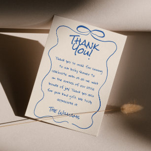 Hand getekend Geschreven Blue Oh Boy Ribbon Baby s Bedankkaart