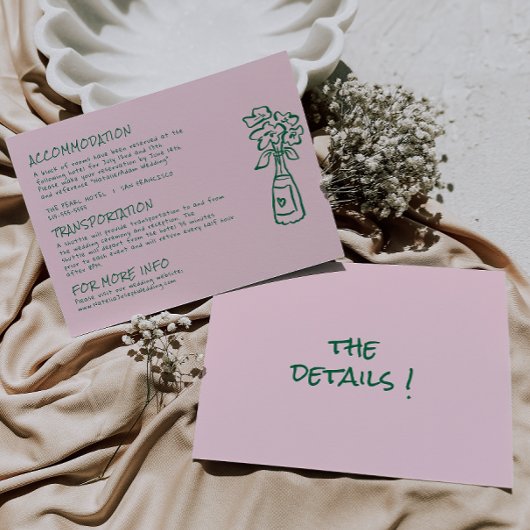 Hand getekend geschreven roze kleurrijke bruiloft  informatiekaartje