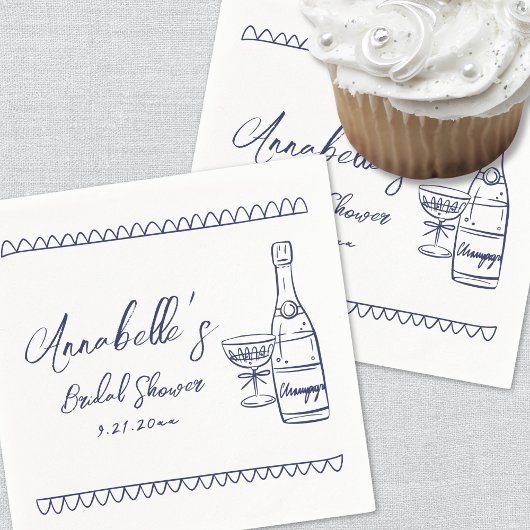 Hand getekend grillig blauw Vrijgezellenfeest Servet