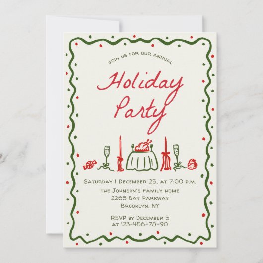 Hand getekend grillig kerstdiner kaart (Voorkant)