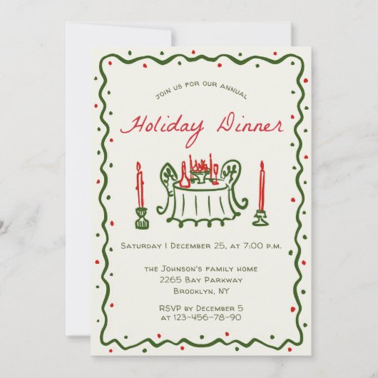 Hand getekend grillig kerstdiner kaart (Voorkant)