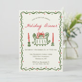 Hand getekend grillig kerstdiner kaart (Staand voorkant)