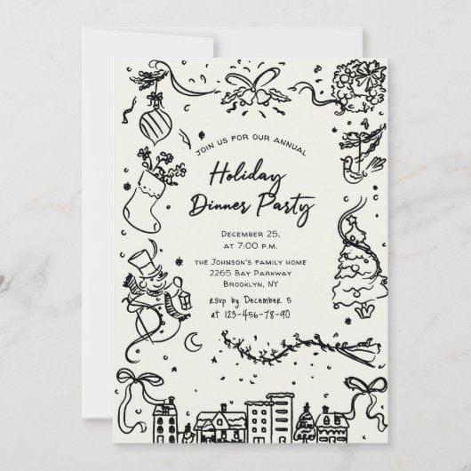 Hand getekend grillig kerstdiner kaart (Voorkant)