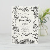 Hand getekend grillig kerstdiner kaart (Staand voorkant)