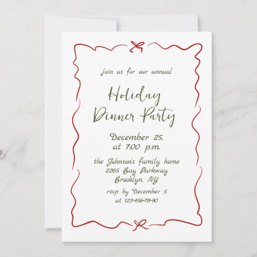 Hand getekend grillig kerstdiner kaart (Voorkant)