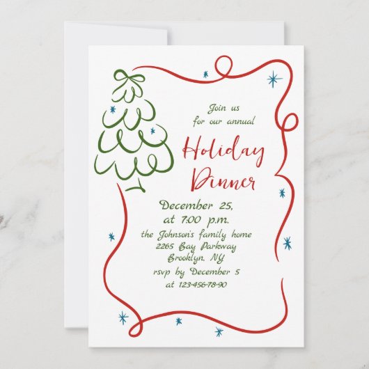 Hand getekend grillig kerstdiner kaart (Voorkant)