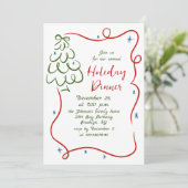 Hand getekend grillig kerstdiner kaart (Staand voorkant)