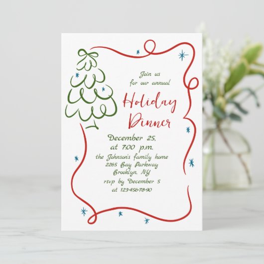 Hand getekend grillig kerstdiner kaart (Staand voorkant)