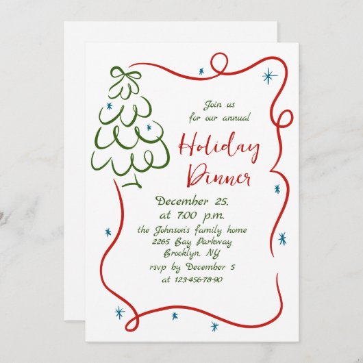 Hand getekend grillig kerstdiner kaart (Voorkant / Achterkant)