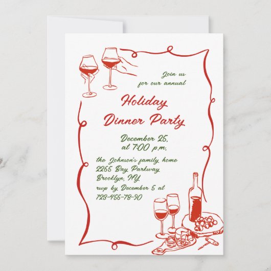 Hand getekend grillig kerstdiner kaart (Voorkant)