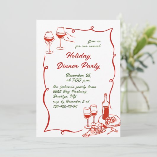 Hand getekend grillig kerstdiner kaart (Staand voorkant)