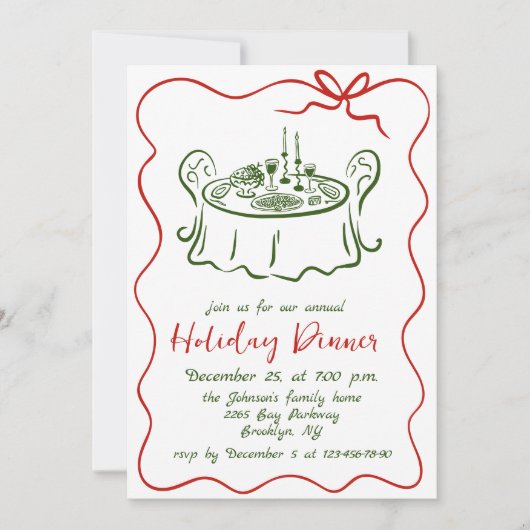 Hand getekend grillig kerstdiner kaart (Voorkant)