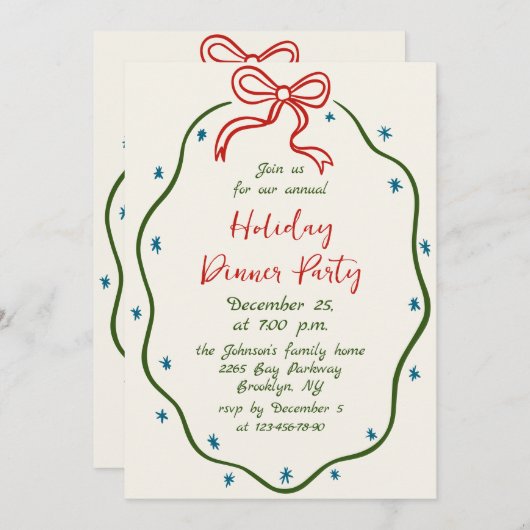 Hand getekend grillig kerstdiner kaart (Voorkant / Achterkant)