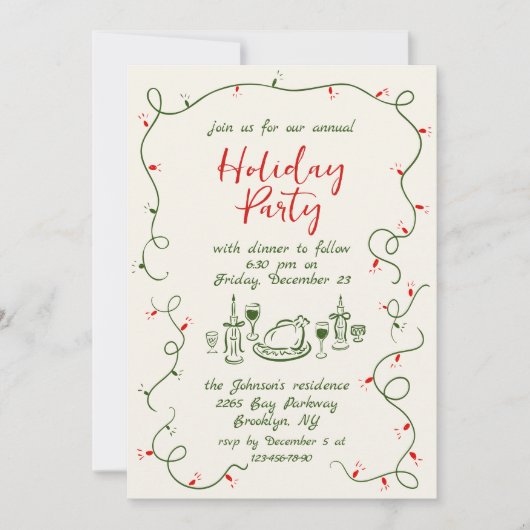 Hand getekend grillig kerstdiner kaart (Voorkant)