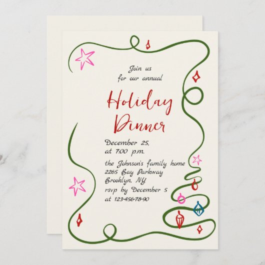 Hand getekend grillig kerstdiner kaart (Voorkant / Achterkant)