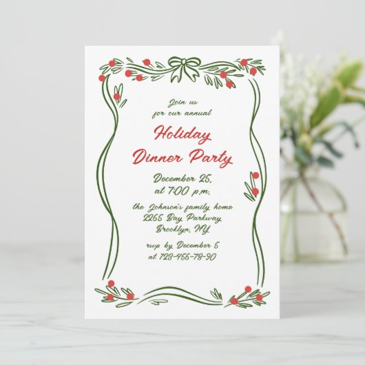 Hand getekend grillig kerstdiner kaart (Staand voorkant)