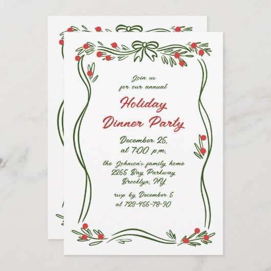 Hand getekend grillig kerstdiner kaart (Voorkant / Achterkant)