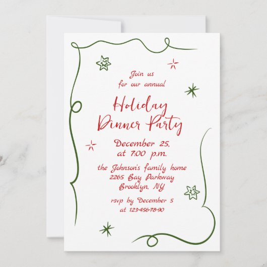 Hand getekend grillig kerstdiner kaart (Voorkant)