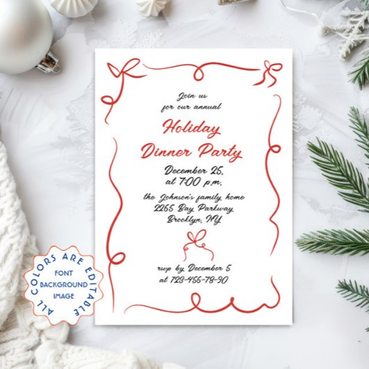 Hand getekend grillig kerstdiner kaart